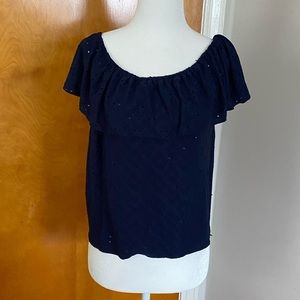 Navy off the shoulder eyelet top